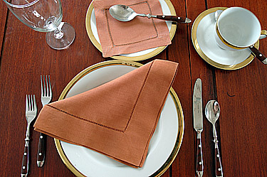 Dinner Napkin.2in Hemstitched border.Whole color Raw Sienna.Each