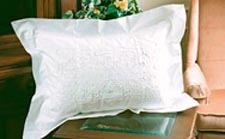 Victorian Hand Embroidered Pillow 3" Flange Border. King Size - Click Image to Close
